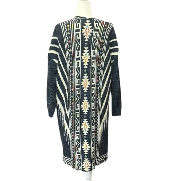 GeeGee Aztec Pattern Long Sleeve Open Front Mid Length Sweater Cardigan M/L - Picture 8 of 11